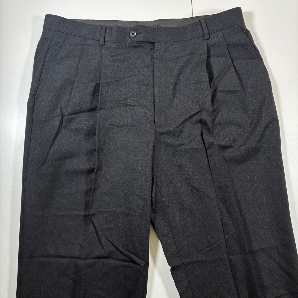 Vintage Brooks Brothers 100% Wool Dress Pants 40x31 Gray Pleated Cuffed Trousers